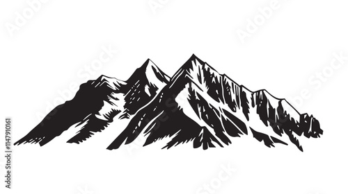 Black ink mountain range illustration. (2)