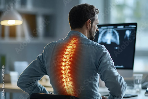 Hombre de negocios sentado y con dolor de espalda
