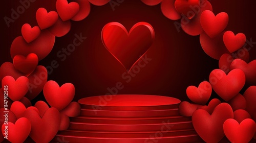 Red Hearts Surround a Red Heart Shaped Stage photo