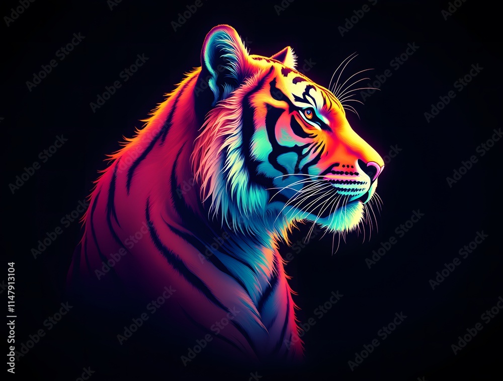 Neon Tiger: A Vibrant Digital Portrait Neon Tiger: A Vibrant Digital Portrait