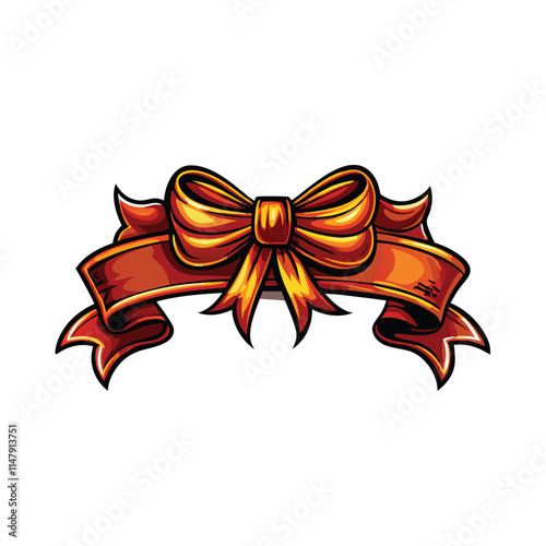 Create a vector graphic of a festive ribbon banner, elegantly wrapped around a single, unseen object.  Show realistic folds and shadows.