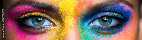 Vibrant Eyes, Colorful Makeup, Abstract Beauty, Powder,  Artistic Expression, Eye Close-up,  Stunning Visual,  Expressive Gaze, Creative Cosmetics,  Intense Look,  Bold Colors, Fan
