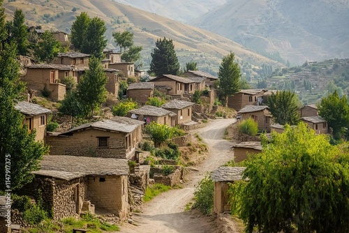 Wallpaper Mural Mountain village with traditional mud-brick houses and a dirt road winding through. Torontodigital.ca