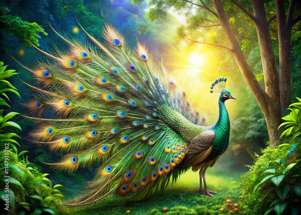 Obraz premium Majestic Peacock Spread Wings - AI Photorealistic