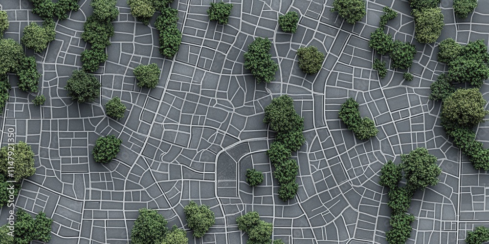 Fototapeta premium High-Resolution Realistic Aerial View of Street Map Featuring Lush Greenery in an Urban Landscape
