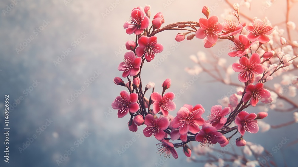 A pink flower wreath with pink flowers on it. The flowers are arranged in a circle. The wreath is hanging from a tree branch A pink flower wreath with pink flowers on it. The flowers are arranged in a circle. The wreath is hanging from a tree branch