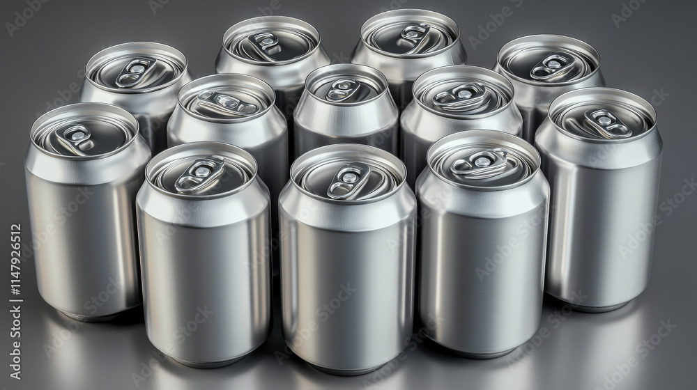Aluminium can for soda or beer isolated on gray background. Vector realistic mockup of metal tin cans for drink different shapes. 3d template of blank silver package for cold beverage Aluminium can for soda or beer isolated on gray background. Vector realistic mockup of metal tin cans for drink different shapes. 3d template of blank silver package for cold beverage