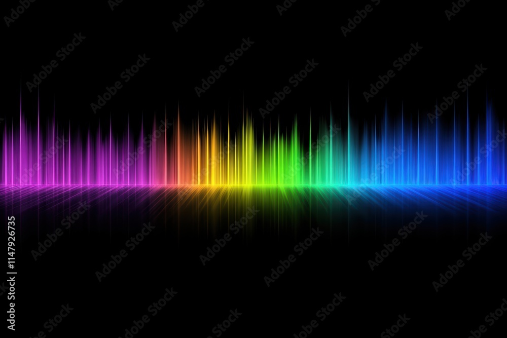 Colorful Sound Wave Spectrum with Reflection on Black Background Colorful Sound Wave Spectrum with Reflection on Black Background