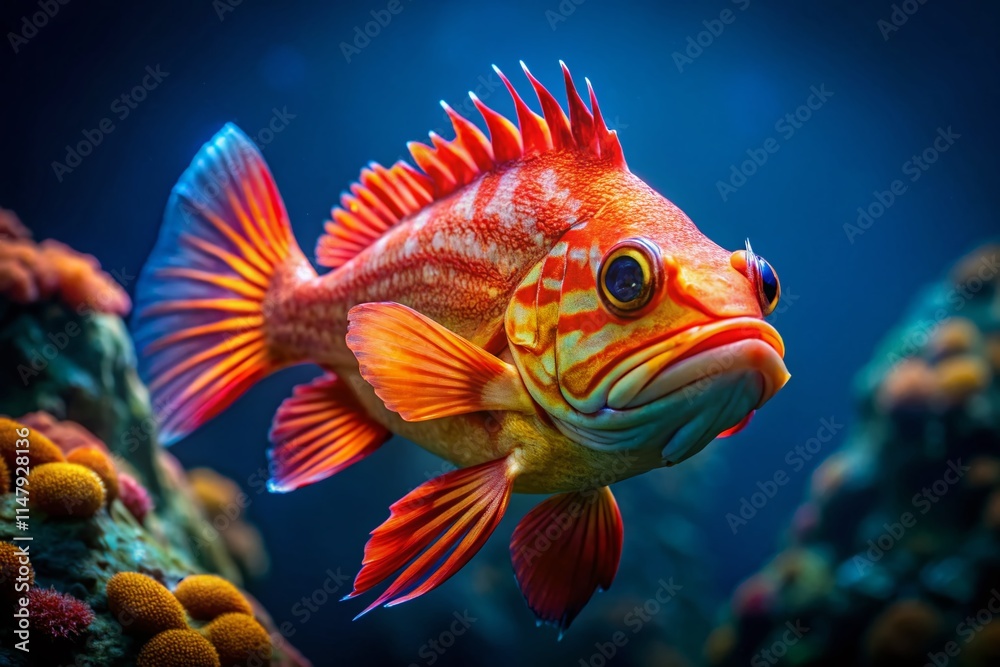 Fototapeta premium Underwater Wonder: Red Orange Fish Close-Up