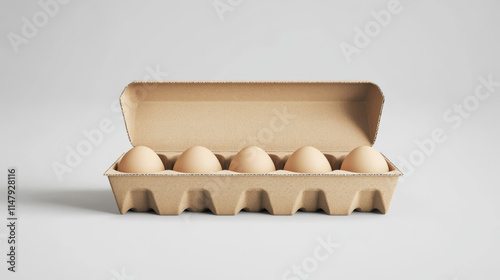 Carton egg tray, blank box package mock up. Vector realistic mockup of 3d empty open and closed cardboard container for half dozen chicken eggs isolated on transparent background photo