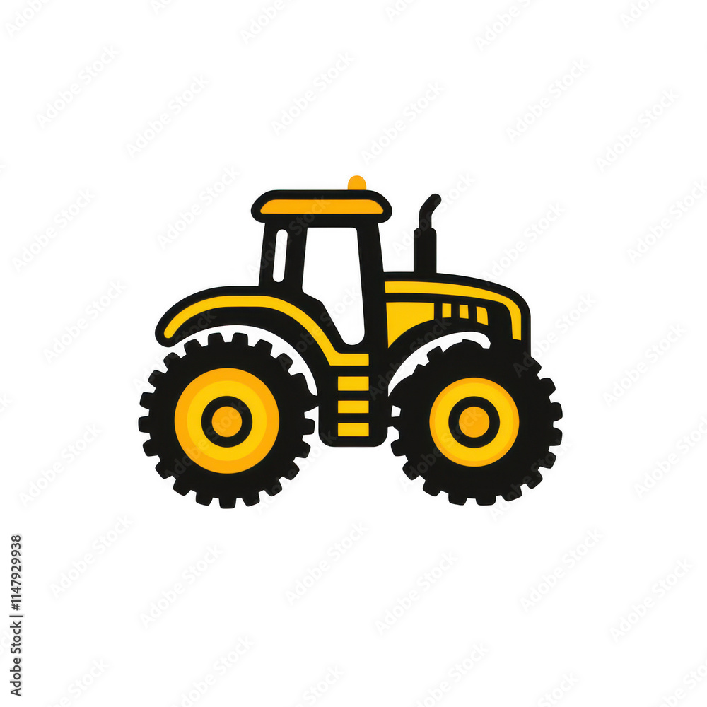 yellow icon of Tractor isolated on a transparent background Minimalist flat icon, vector logo style sign clipart on a no background png