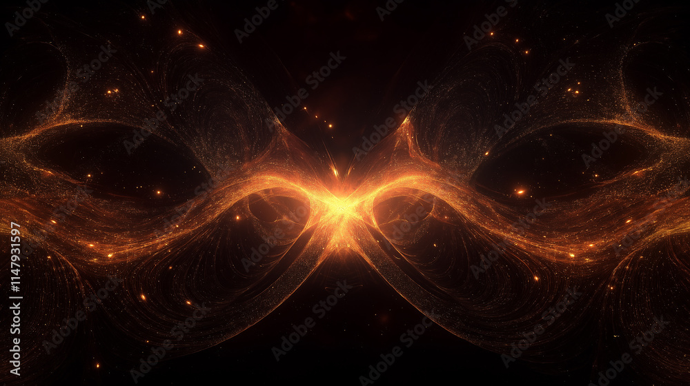 Fototapeta premium Abstract waves of glowing particles forming rhythmic arcs in a dark void