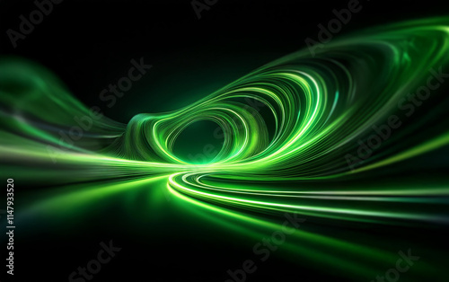 Abstract digital art with glowing green lines forming a swirling vortex.