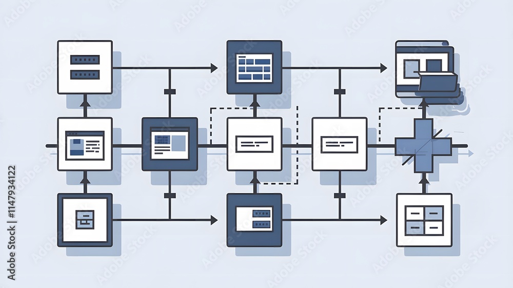 A diagram illustrating a computer system with boxes and arrows A diagram illustrating a computer system with boxes and arrows
