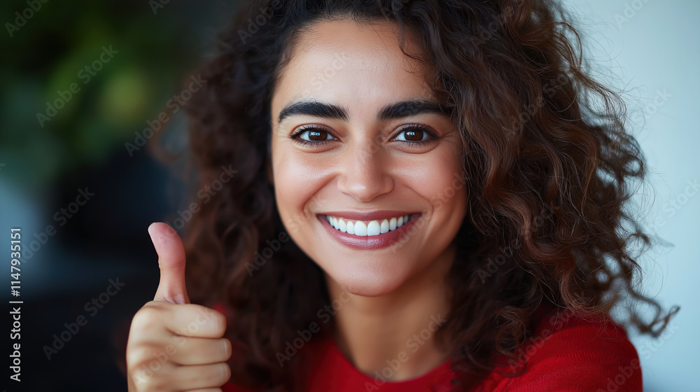 Confident young Hispanic woman smiling with thumbs up gesture Confident young Hispanic woman smiling with thumbs up gesture