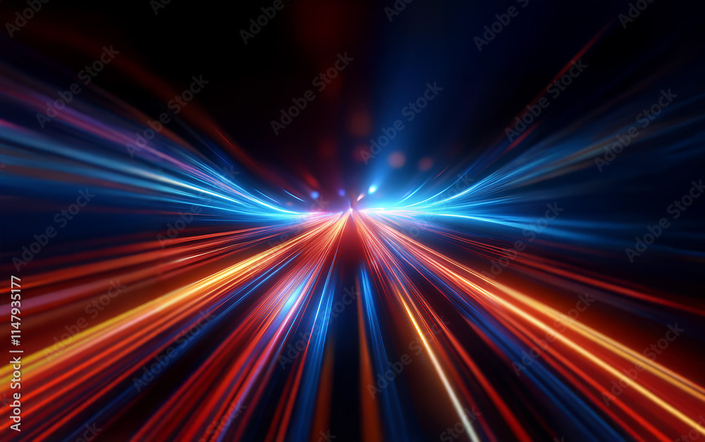 Abstract depiction of light trails converging towards a point in the distance, creating a sense of rapid movement and energy. Abstract depiction of light trails converging towards a point in the distance, creating a sense of rapid movement and energy.