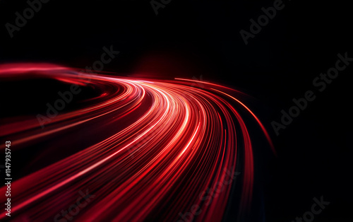 Abstract red streaks of light form a spiraling pattern against a dark background.