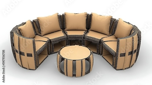 Wallpaper Mural Circular Cardboard Sofa Set with Cushions   Coffee Table Torontodigital.ca