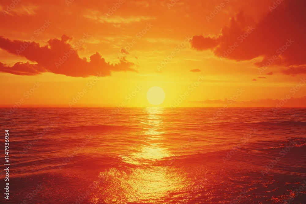 Captivating sunset over the ocean with vivid orange and red hues, creating a serene and tranquil atmosphere. Captivating sunset over the ocean with vivid orange and red hues, creating a serene and tranquil atmosphere.