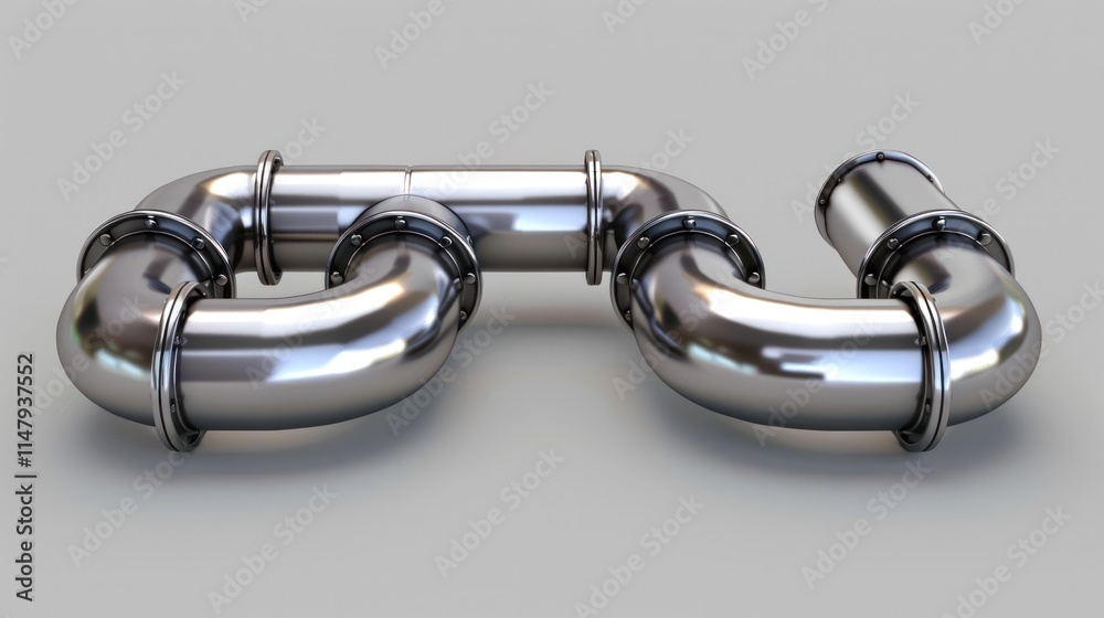 Fototapeta premium Interconnected network of shiny polished metal pipes and valves in an industrial or engineering environment