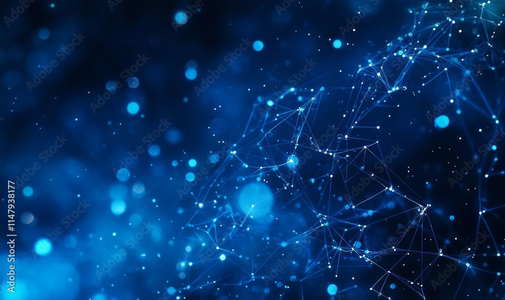 Obraz premium Bright Blue Abstract Visualization Depicting Digital Connections, Glowing Points, and Interconnected Lines in a Cosmic Setting, Ideal for Technology Themes