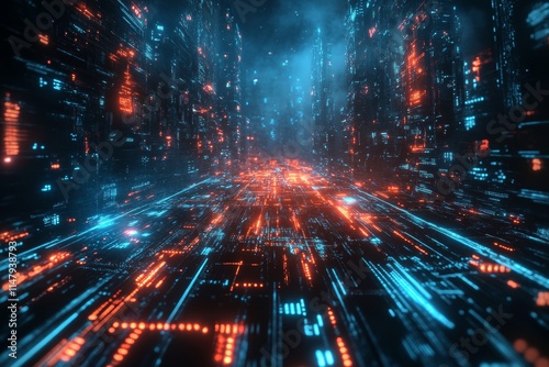 Wallpaper Mural Data Cityscape With Glowing Lights and Vibrant Colors Creating a Futuristic Atmosphere at Night Torontodigital.ca