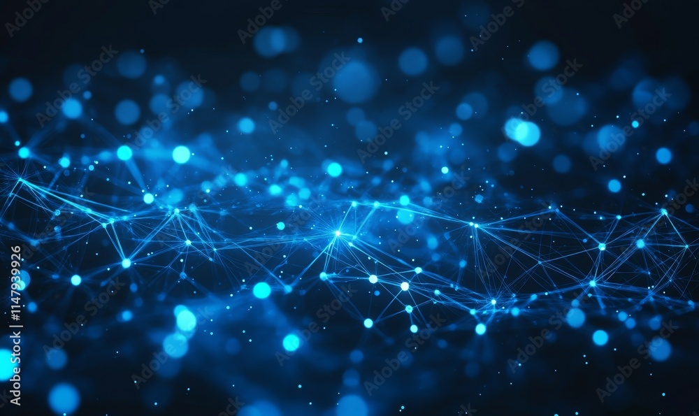 Bright Blue Abstract Network of Glowing Dots and Lines in a Digital Space Showcasing Connections and Data Transmission in a Futuristic Design Bright Blue Abstract Network of Glowing Dots and Lines in a Digital Space Showcasing Connections and Data Transmission in a Futuristic Design