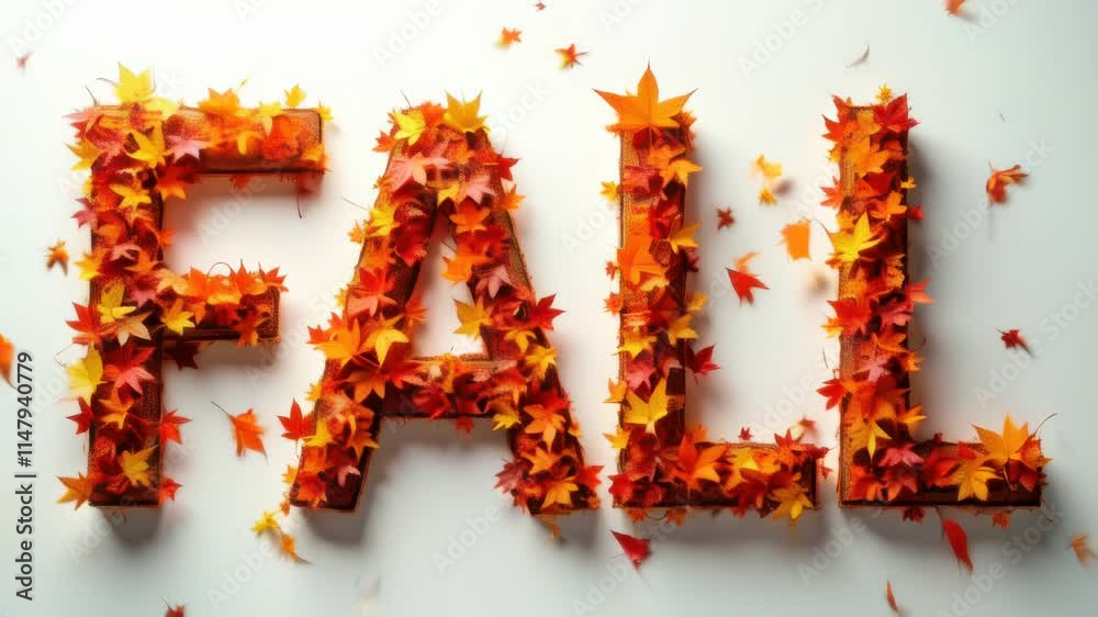 Letters made of autumn leaves spelling the word fall