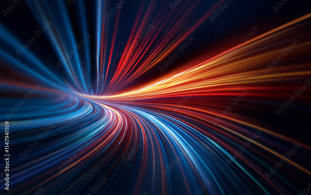 Abstract digital artwork of a tunnel of light, with bright red, orange and blue streaks. Abstract digital artwork of a tunnel of light, with bright red, orange and blue streaks.
