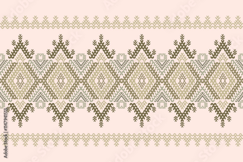 Ikat ethnic geometric abstract embroidery oriental traditional knitted pattern. Native geometry decorative design for fabric, wallpaper, background, interior, decoration, texture, border decor, print photo