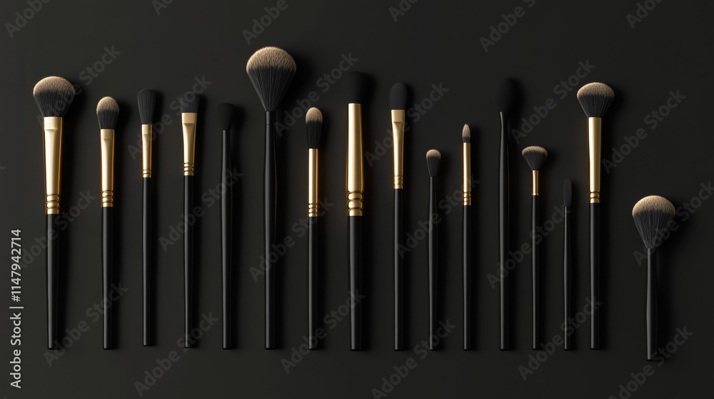 Makeup brushes, professional cosmetic tools. Vector realistic set of 3d make up brushes different sizes for blush, eyeshadow, foundation and concealer. Beauty tassels for visage Makeup brushes, professional cosmetic tools. Vector realistic set of 3d make up brushes different sizes for blush, eyeshadow, foundation and concealer. Beauty tassels for visage
