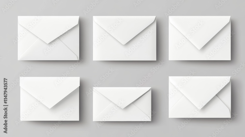 White envelope DL and square template. Vector realistic mockup of blank closed and open envelopes, letter cover with paper sheet. Mock up of paper folder for business documents and messages