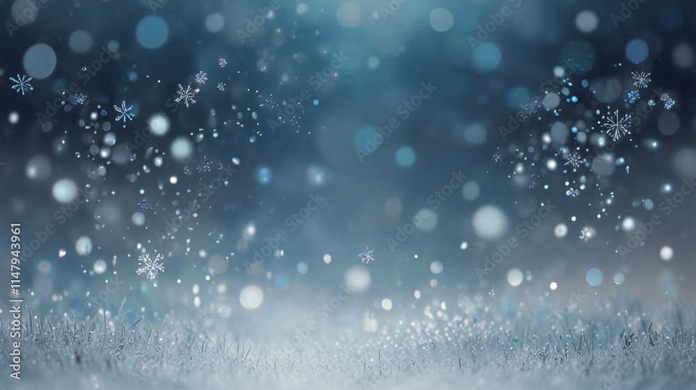 Winter Bokeh Background with Snowflakes Gently Falling on a Soft Snowy Landscape Winter Bokeh Background with Snowflakes Gently Falling on a Soft Snowy Landscape