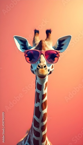 Giraffe in Sunglasses African Wildlife Charm Funny Cute and Stylish Warm Gradient Background
