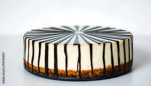 Delicious Cheesecake Decorated With Chocolate Stripes photo