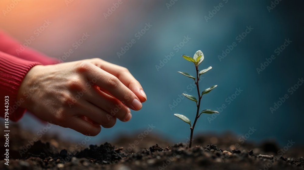 Fototapeta premium Close-up hands of gardener planting