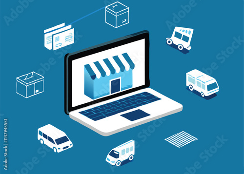 Illustrate a vibrant e-commerce business model a virtual storefront showcasing diverse products, emphasizing user-friendly interface and secure online transactions.
