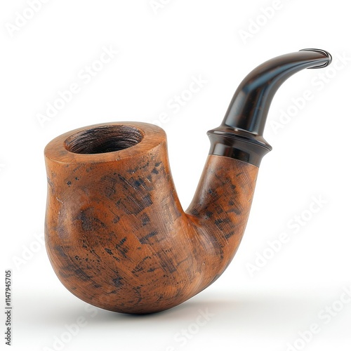 Vintage Wooden Tobacco Pipe on White Background Showcasing the Craftsmanship and Relaxation of Pipe Smoking a Timeless Gentleman s Hobby and Tradition photo