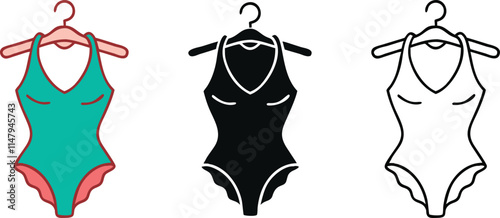 OnePiece Swimsuit Icons Teal, Black, White, Hanging