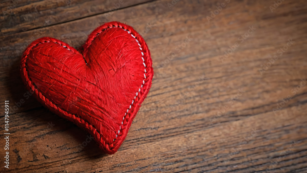Fototapeta premium knitted red heart on a brown surface