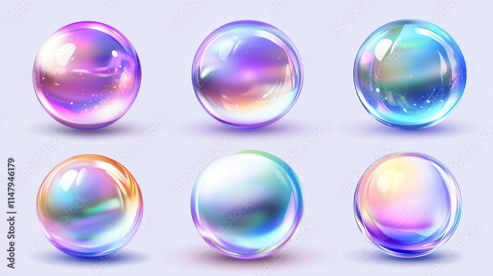 3d glass or soap transparent rainbow spheres. Iridescent foam bubbles isolated on transparent background. Abstract glossy fluid balls with rainbow reflection, vector realistic set 3d glass or soap transparent rainbow spheres. Iridescent foam bubbles isolated on transparent background. Abstract glossy fluid balls with rainbow reflection, vector realistic set