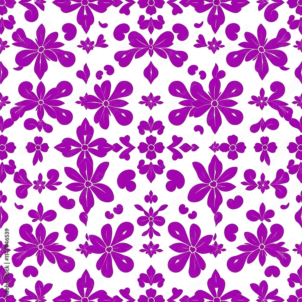 Obraz premium Purple Floral Pattern: A seamless, elegant design featuring intricate purple floral motifs against a clean, modern backdrop.