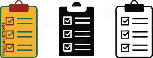 Checklist Clipboard Icons Color, Black, Outline Styles