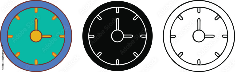 Clock Face Variations Color, Black, Outline, Time Design Clock Face Variations Color, Black, Outline, Time Design