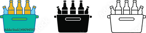 Ice Bucket with Bottles Colorful, Black, and Outline Designs