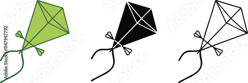 PrintDiamond Kite Designs Green, Black, Outline Illustrations