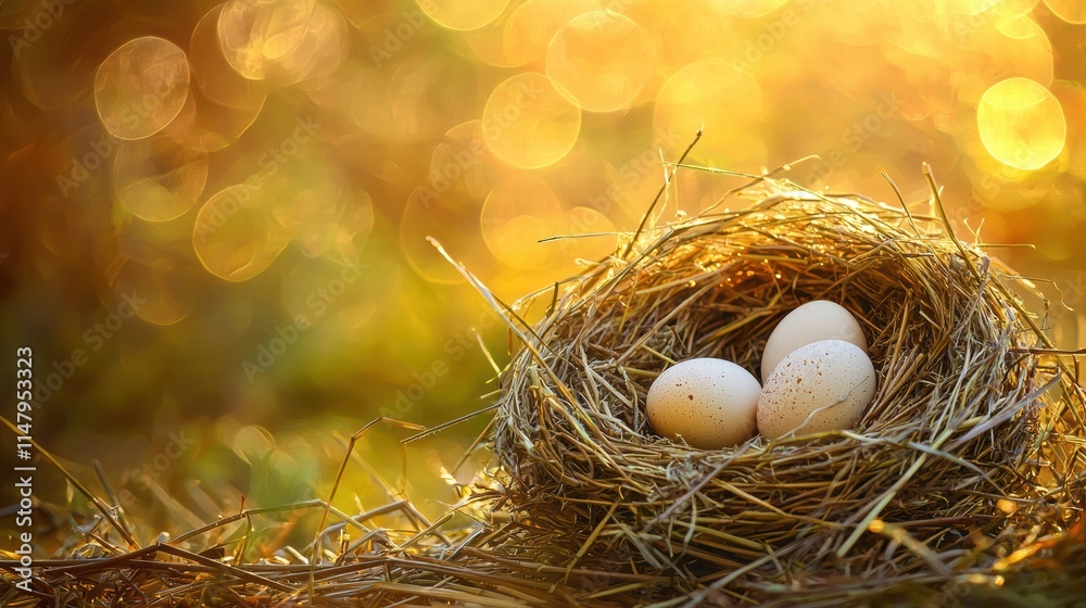 Morning light on a nest of eggs rustic warmth and depth Morning light on a nest of eggs rustic warmth and depth