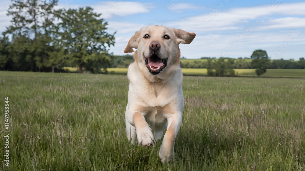 A joyful dog runs through a green field, enjoying the freedom A joyful dog runs through a green field, enjoying the freedom
