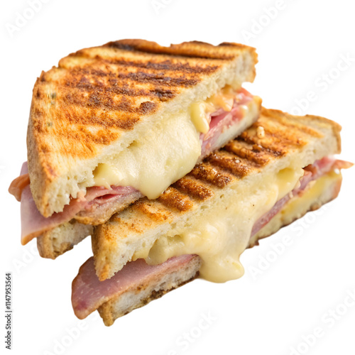 Cheese and ham toasted panini on transparent background