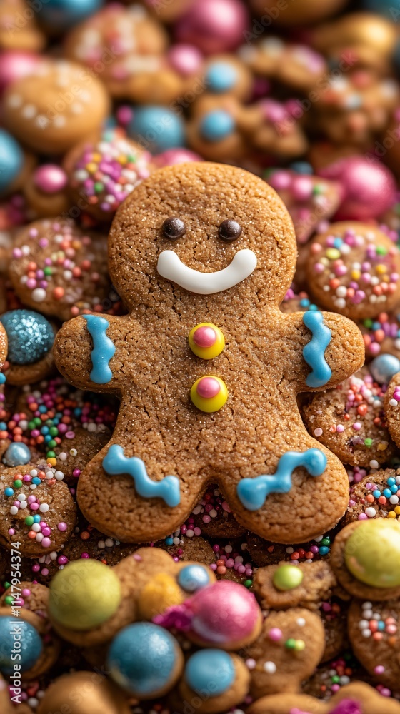 Obraz premium Gingerbread man with candy background